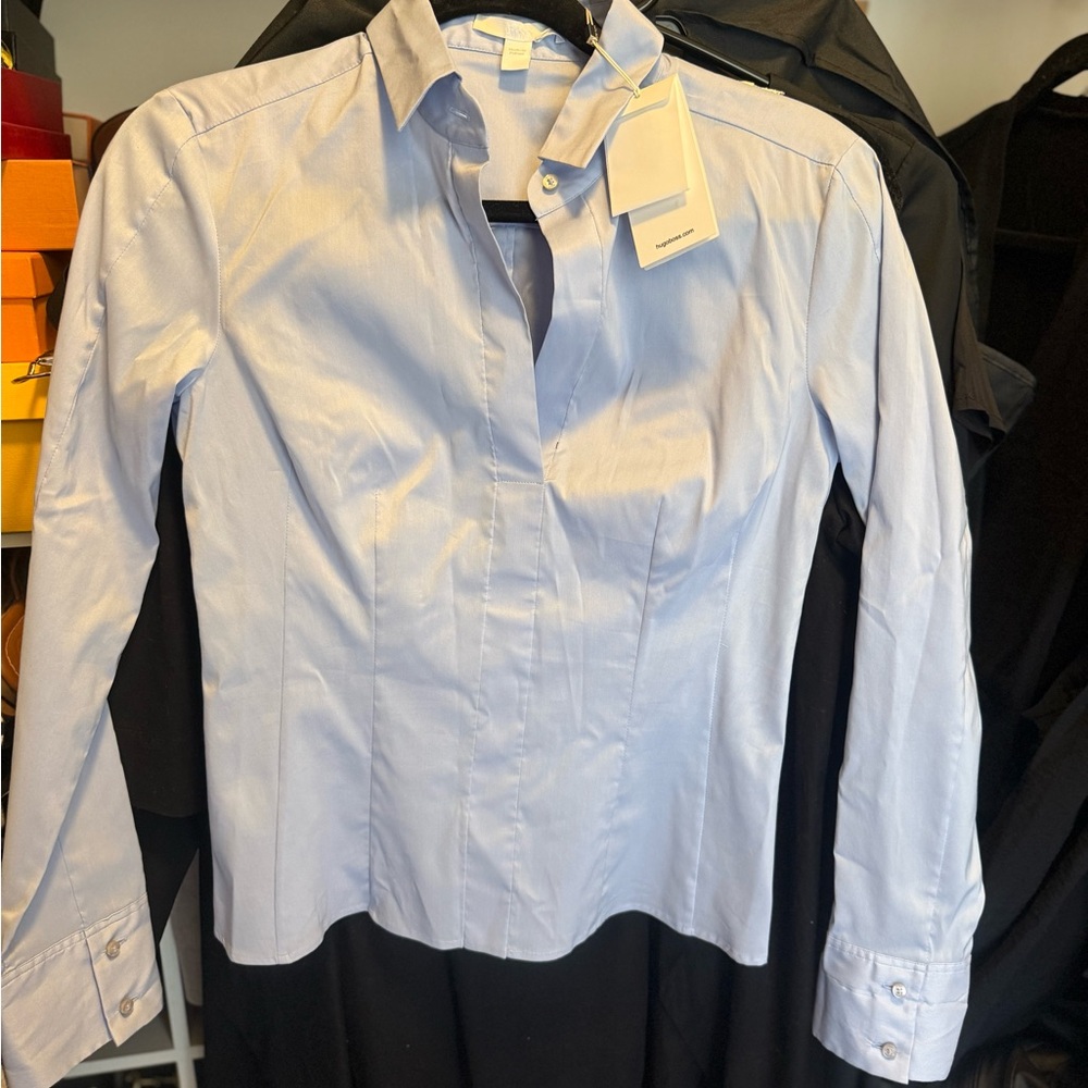 Hugo Boss Women’s Blue Dress Collared Button Up Shirt NWT Sz 36A